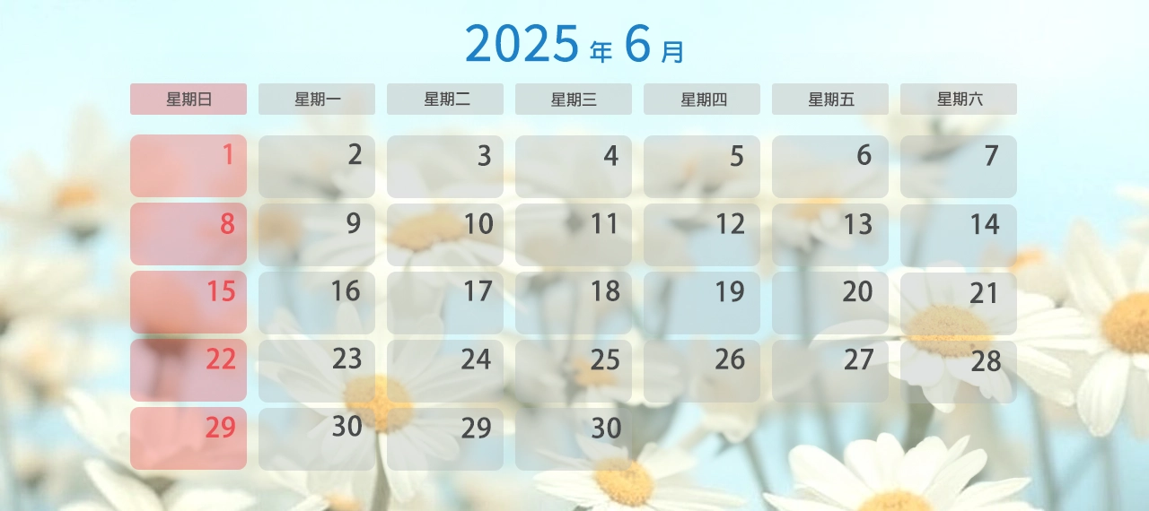 2025年 6月上班日曆